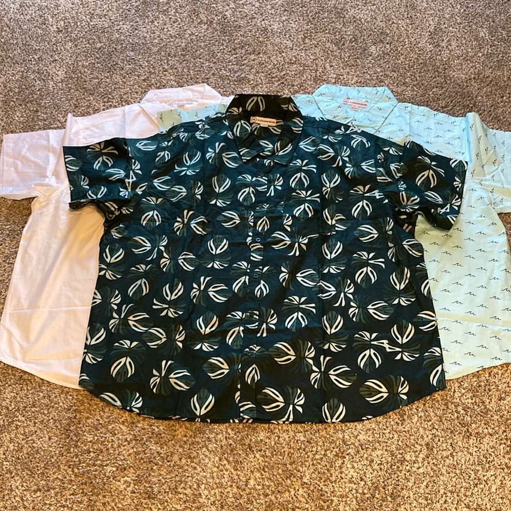 Stylish Button-Up Shirt Trio in Green, White, and Blue
